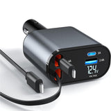 Mantraa 4-in-1 Retractable Car Charger | Fast Charging | Type-C Support | No Cable Mess